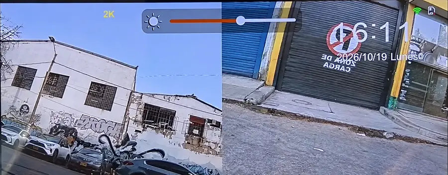 Pantalla del NavPro grabando con la cámara delantera y la trasera al mismo tiempo